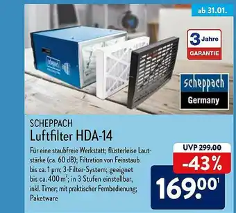 Aldi Nord Scheppach Luftfilter Hda-14 Angebot