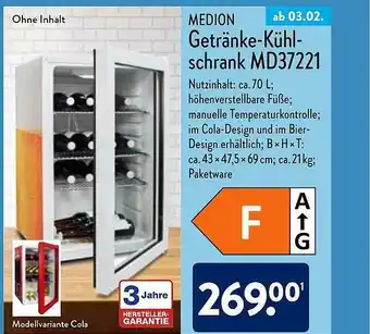 Aldi Nord Medion Getränke-kühlschrank Md37221 Angebot