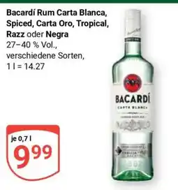 Globus Bacardi Rum Carta Blanca, Spiced, Carta Oro, Tropical, Razz oder Negra Angebot