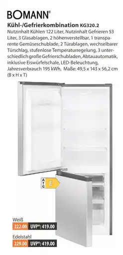 V Markt Bomann kühl-/gefrierkombination kg320.2 weiß Angebot