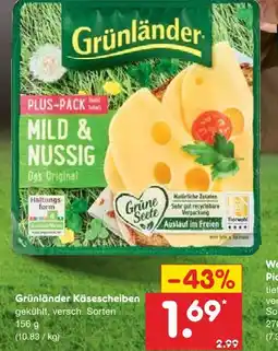 Netto Marken-Discount Grünländer käsescheiben mild & nussig Angebot
