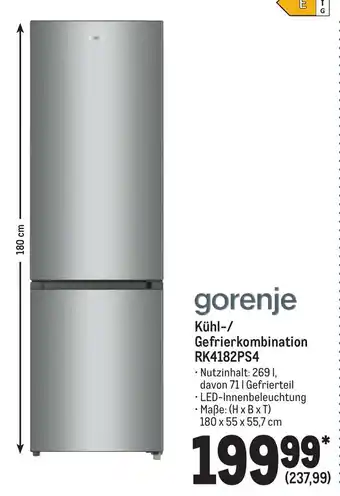 METRO Gorenje Kühl Gefrierkombination RK4182PS4 Angebot