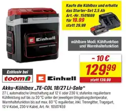 toom Baumarkt Einhell Akku-Kühlbox,,TE-COL 18/27 Li-Solo" Angebot