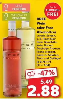 Kaufland BREE Wein oder Free Alkoholfrei Angebot