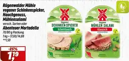 Simmel Rügenwalder Mühle veganer Schinkenspicker, Hauchgenuss, Mühlensalami oder Abenteuer Mortadella Angebot