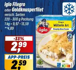 Simmel iglo Filegro oder Goldknusperfilet Angebot