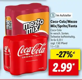 Lidl Coca-cola, mezzo mix, sprite oder fanta softdrinks Angebot