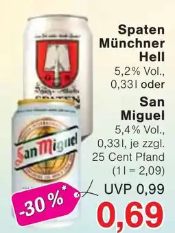 Wiglo Wunderland Spaten Münchner Hell oder San Miguel Angebot