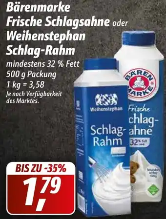 Simmel Bärenmarke Frische Schlagsahne oder Weihenstephan Schlag-Rahn 500 g Packung Angebot