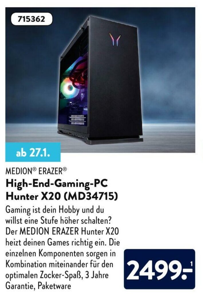 Medion Erazer High End Gaming PC Hunter X20 (MD34715) Angebot bei Aldi Nord
