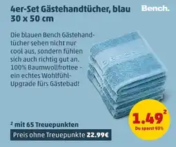 PENNY Bench 4er-Set Gästehandtücher, blau 30x50 cm Angebot