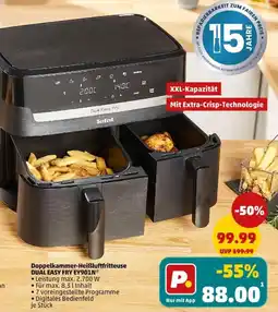 PENNY Tefal Doppelkammer-Heißluftfritteuse DUAL EASY FRY EY901N Angebot