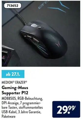 Aldi Nord Medion Erazer Gaming Maus Supporter P12 Angebot