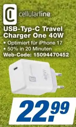 expert Techno Land Cellularline USB-Typ-C Travel Charger One 40W Angebot