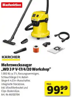 Hagebau KARCHER Mehrzwecksauger ,,WD 3 P V-17/4/20 Workshop" Angebot