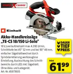 Hagebau Einhell Akku-Handkreissäge ,,TE-CS 18/150 Li-Solo" Angebot