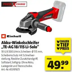 Hagebau Einhell Akku-Winkelschleifer ,,TE-AG 18/115 Li-Solo" Angebot