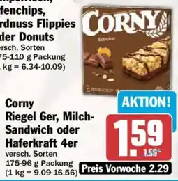 AEZ Corny Riegel 6er, Milch- Sandwich oder Haferkraft 4er Angebot