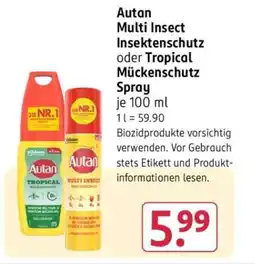 Rossmann Autan Multi Insect Insektenschutz oder Tropical Mückenschutz Spray Angebot
