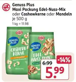 Rossmann Genuss Plus Maxi Packung Edel-Nuss-Mix oder Cashewkerne oder Mandeln Angebot