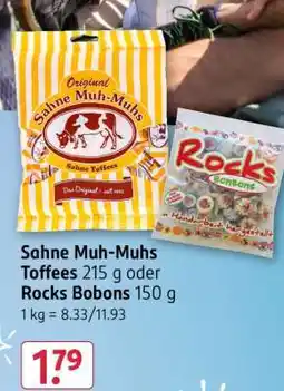 Rossmann Sahne Muh-Muhs Toffees 215 g oder Rocks Bobons 150 g Angebot