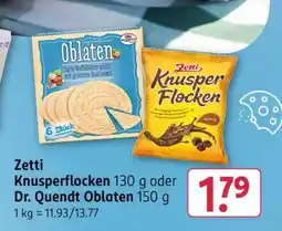 Rossmann Zetti Knusperflocken 130 g oder Dr. Quendt Oblaten 150 g Angebot