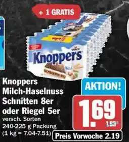 AEZ Knoppers Milch-Haselnuss Schnitten 8er oder Riegel 5er Angebot