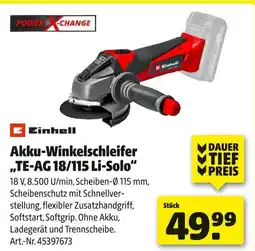 Hagebau Einhell akku-winkelschleifer te-ag 18/115 li-solo Angebot