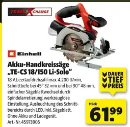 Hagebau Einhell akku-handkreissäge te-cs 18/150 li-solo Angebot