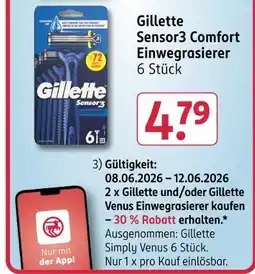 Rossmann Gillette sensor3 comfort einwegrasierer Angebot