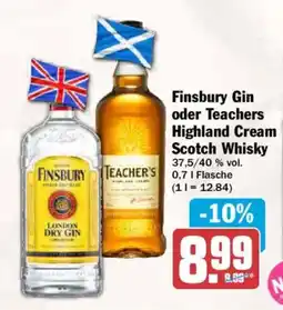 AEZ Finsbury Gin oder Teachers Highland Cream Scotch Whisky Angebot