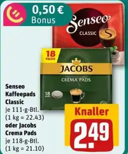 REWE Senseo Kaffeepads Classic oder Jacobs Crema Pads Angebot