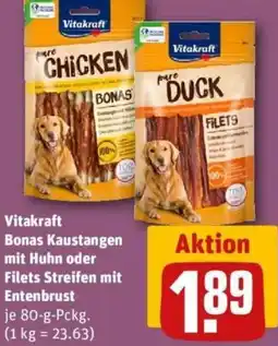 REWE Vitakraft Bonas Kaustangen mit Huhn oder Filets Streifen mit Entenbrust Angebot