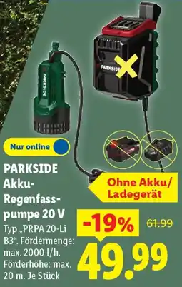 Lidl PARKSIDE Akku Regenfasspumpe 20 V Angebot