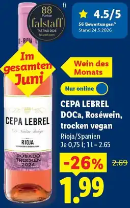 Lidl CEPA LEBREL DOCa, Roséwein, trocken vegan Angebot