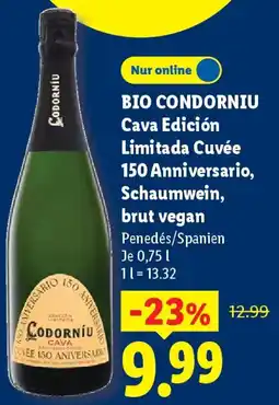 Lidl BIO CONDORNIU Cava Edición Limitada Cuvée 150 Anniversario, Schaumwein, brut vegan Angebot