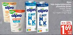Edeka Alpro Soja-Joghurtalternative, pflanzliche Drinks Angebot