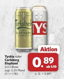 Combi Tyskie oder carlsberg elephant bier Angebot