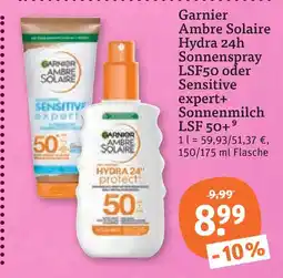 tegut Garnier ambre solaire hydra 24h sonnenspray lsf50 oder sensitive expert+ sonnenmilch lsf 50+ Angebot