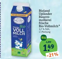 tegut Bioland upländer bauernmolkerei frische bio-vollmilch Angebot