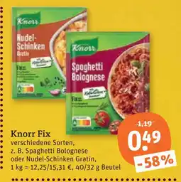 tegut Knorr fix spaghetti bolognese oder nudel-schinken gratin Angebot