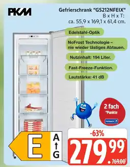 Marktkauf Pkm gefrierschrank gs212nfeix Angebot