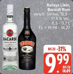 Edeka Baileys Likör, Bacardi Rum Angebot