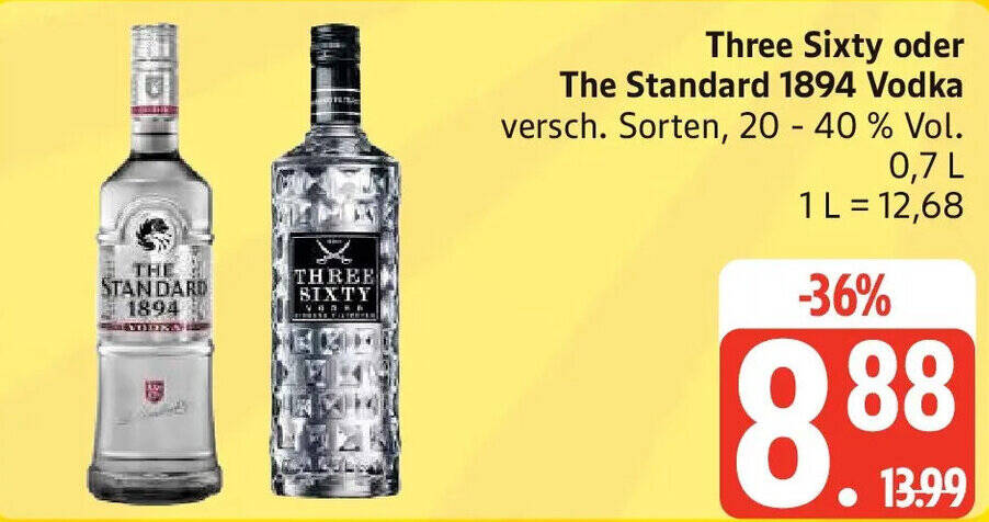 Three Sixty oder The Standard 1894 Vodka 0.7 l Angebot bei Edeka