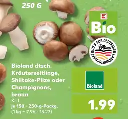 Kaufland Bioland dtsch. Kräuterseitlinge, Shiitake-Pilze oder Champignons, braun Angebot