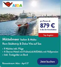 Aldi Nord Mittelmeer Italien & Malta Rom-Städtetrip & Dolce Vita auf See Angebot