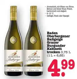 Scheck-in-Center Baden Oberbergener Baßgeige Grauer Burgunder Kabinett trocken Angebot