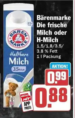 HIT Bärenmarke Die frische Milch oder H-Milch Angebot