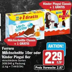 HIT Ferrero Milchschnitte 10er oder Kinder Pingui 8er Angebot