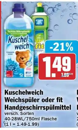 HIT Kuschelweich Weichspüler oder fit Handgeschirrspülmittel Angebot